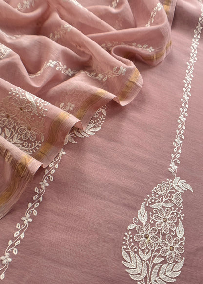 Peach Pure Mul Cotton Suit Beautiful Floral Embroidery