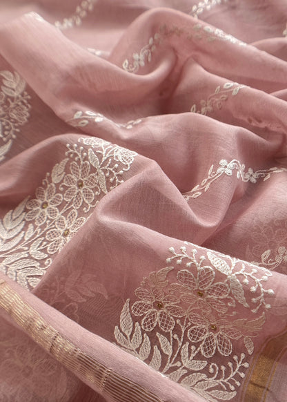 Peach Pure Mul Cotton Suit Beautiful Floral Embroidery