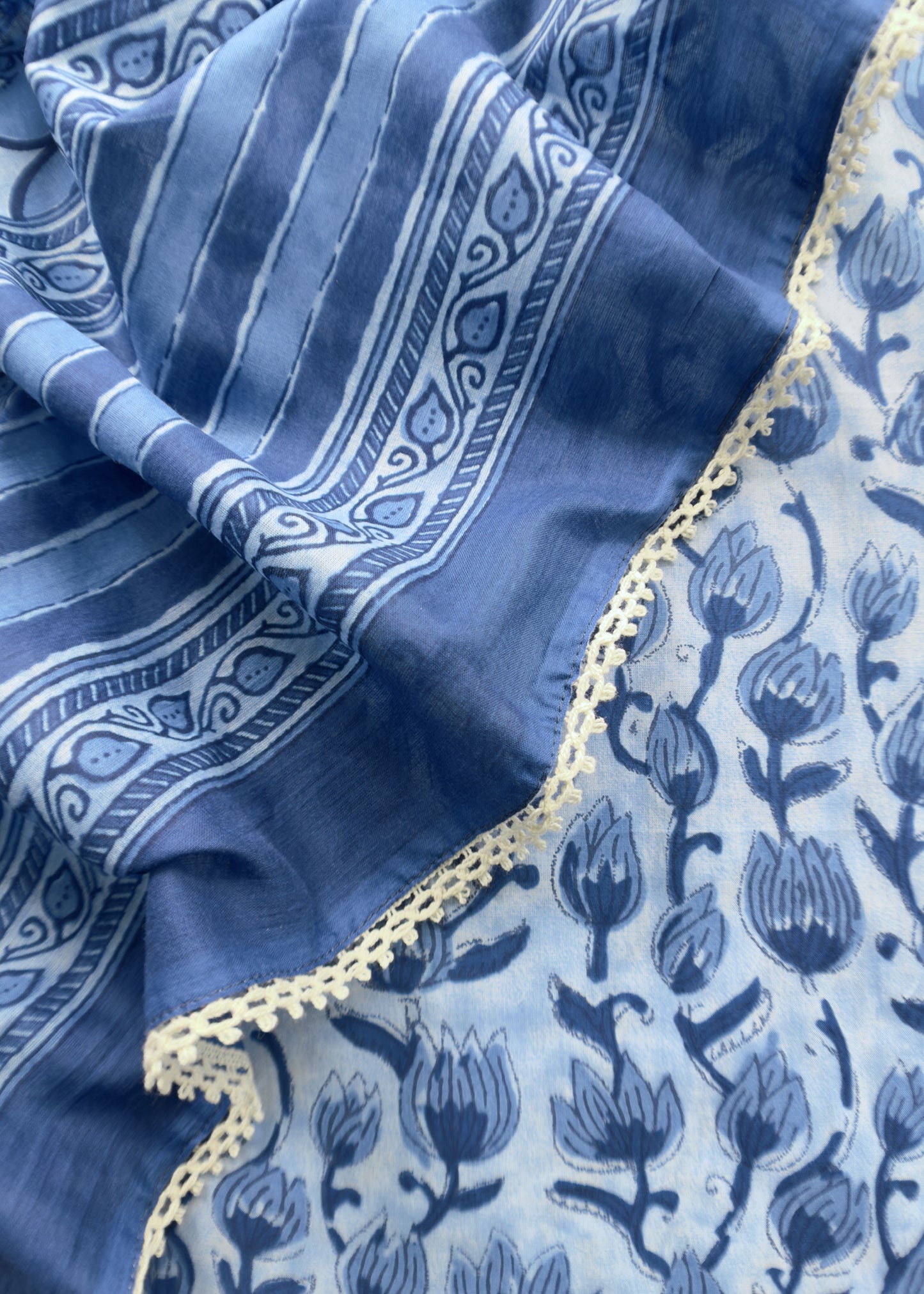 Indigo Blue Hand Block Suits Fabric In Pure Cotton