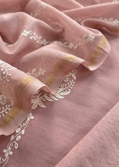 Peach Pure Mul Cotton Suit Beautiful Floral Embroidery