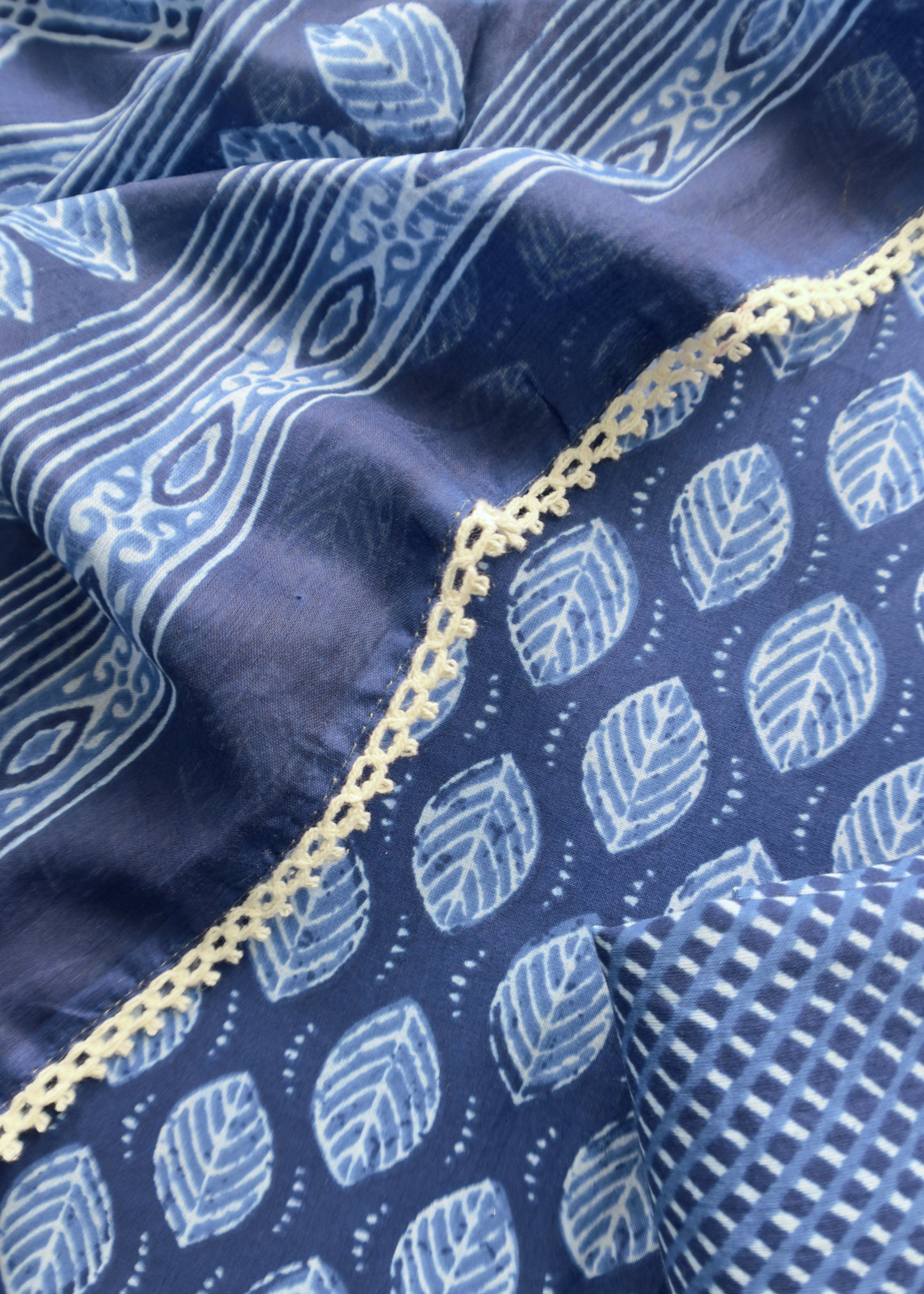 Indigo Blue Hand Block Suits Fabric In Pure Cotton.