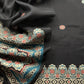 Black Traditional Linen Chanderi Suit Fabric With Jamdani Weaving