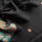 Black Traditional Linen Chanderi Suit Fabric With Jamdani Weaving
