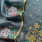 Teal Blue Kora Silk Suit With Gold Zari And Lotus Bharwa Embroidery