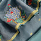 Teal Blue Kora Silk Suit With Gold Zari And Lotus Bharwa Embroidery