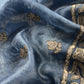 Aegean Blue Pure Organza Silk Suit Fabric With Parsi Tulips Resham Embroidery