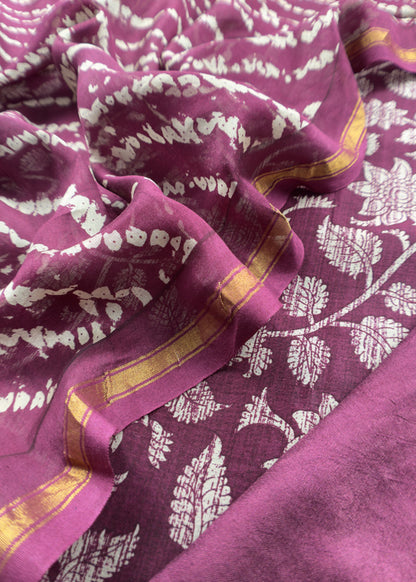 Berry Wine Kalamkari Maheshwari Silk Unstitched Suit With Tie-Dye Dupatta