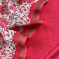 Red Block Print Pure Maheshwari Silk Suit With Floral Print Dupatta