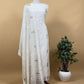 White With Yellow Pure Mul Handblock Print Suit With Chikan Embroidery