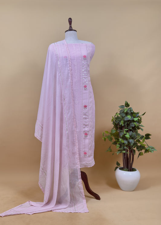 Blush Pink Pure Mul Suit With Gold Pitta Work And Resham Embroidery