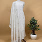 White With Yellow Pure Mul Handblock Print Suit With Chikan Embroidery