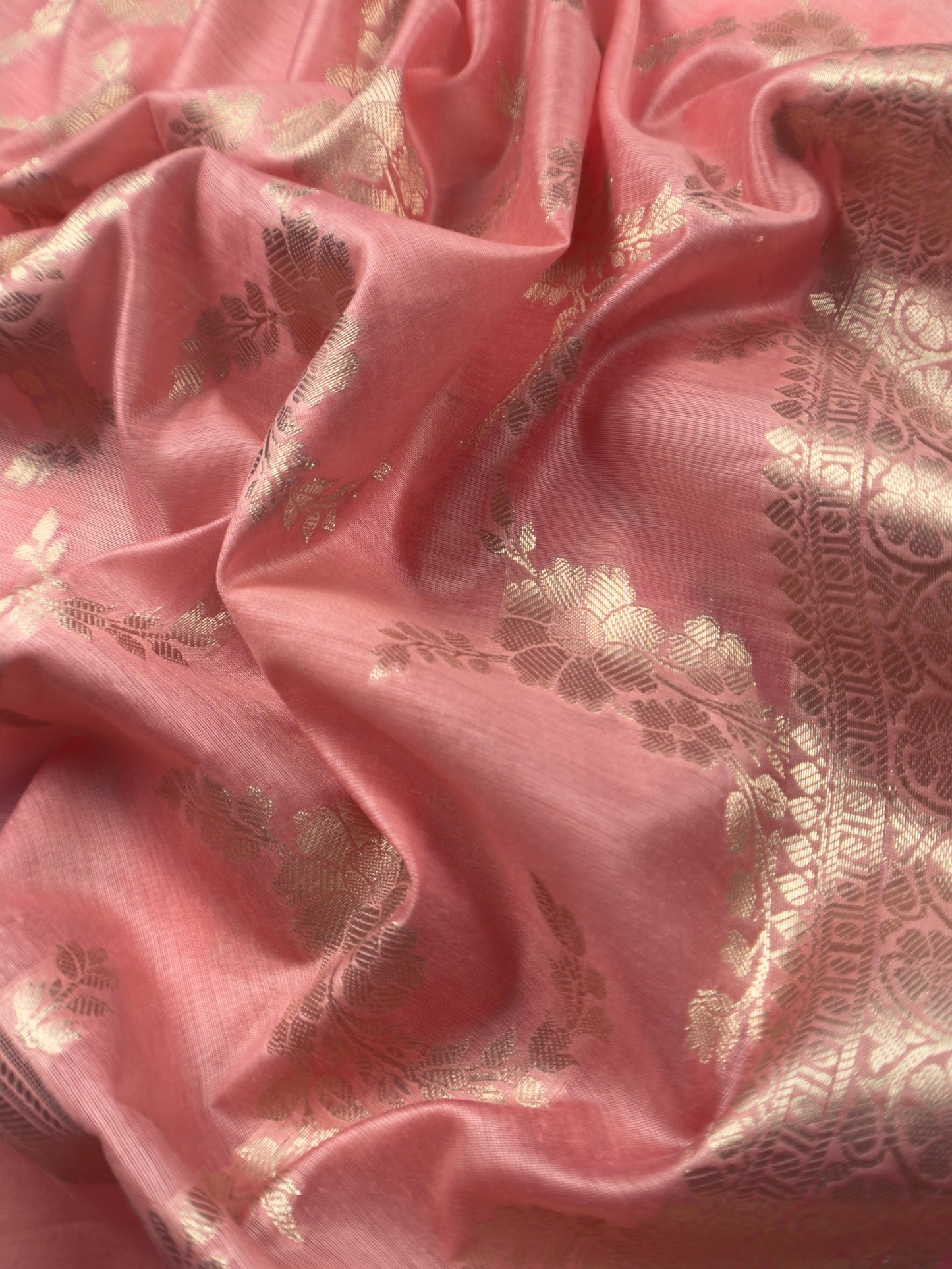 Peach Banarasi Chanderi Silk Suit In Zari Work