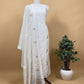 White With Yellow Pure Mul Handblock Print Suit With Chikan Embroidery