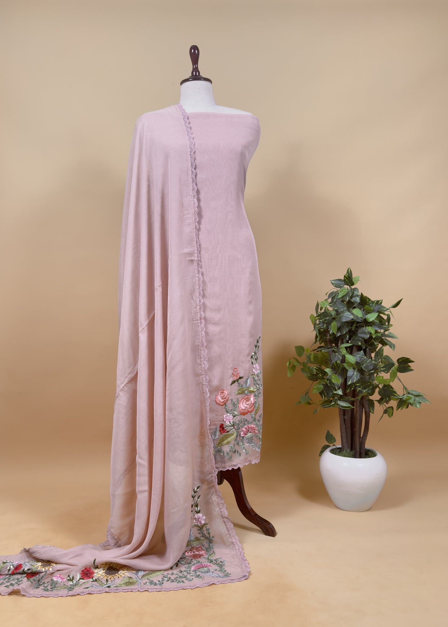 Sage Green Pure Mul Cotton Sunflower Suit With Resham Embroidery And Appliqué Work