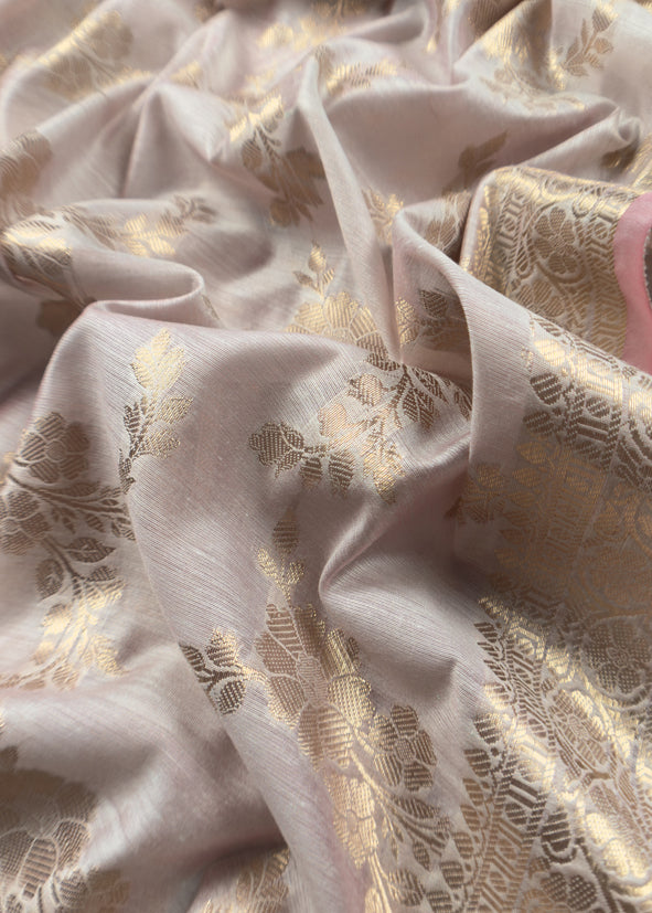 Grey Banarasi Chanderi Silk Suit In Zari Work