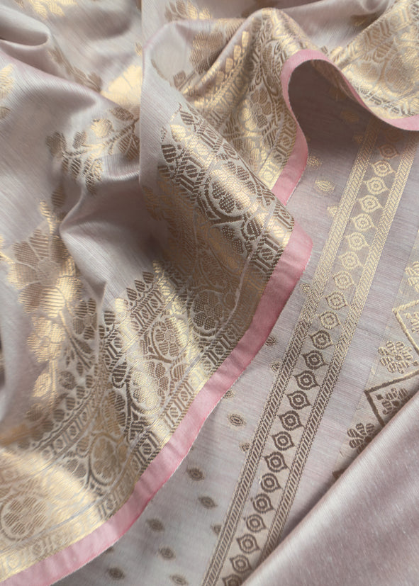 Grey Banarasi Chanderi Silk Suit In Zari Work