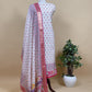 White And Red  Handloom Ikkat Chanderi Suit Fabric With Maheshwari Border
