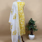 Yellow Pure Cotton Suit Set With Kota Doria Dupatta And Appliqué Work
