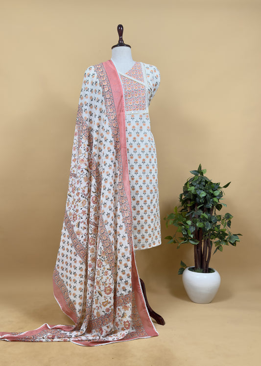 Gajri Pure Cotton Jaipuri Hand-block Print Unstitched Suit