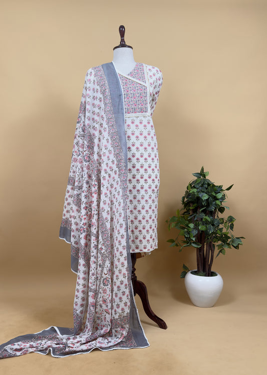 Black Pure Cotton Jaipuri Hand-block Print Unstitched Suit