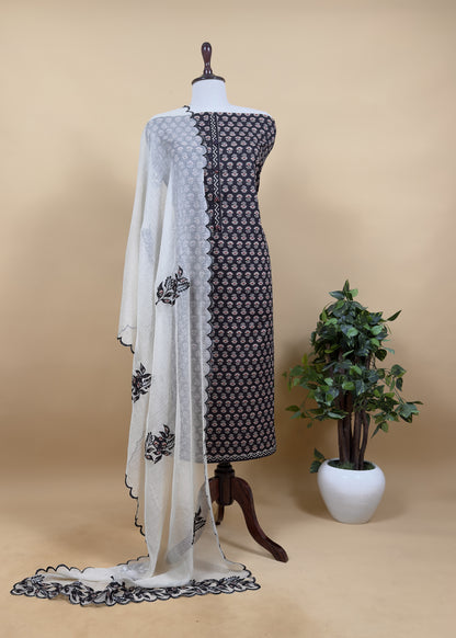 Black Ajrakh Pure Cotton Suit With Appliqué work