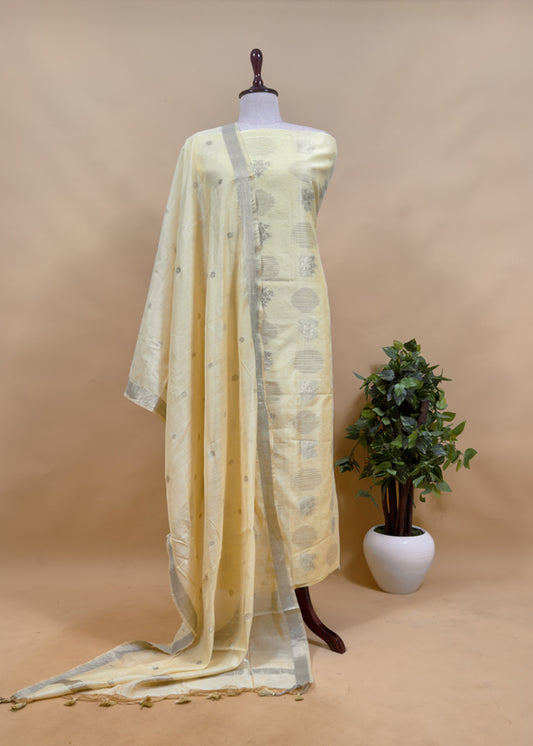 Yellow Summer floral Unstitched Suit in Chanderi Blend fabric