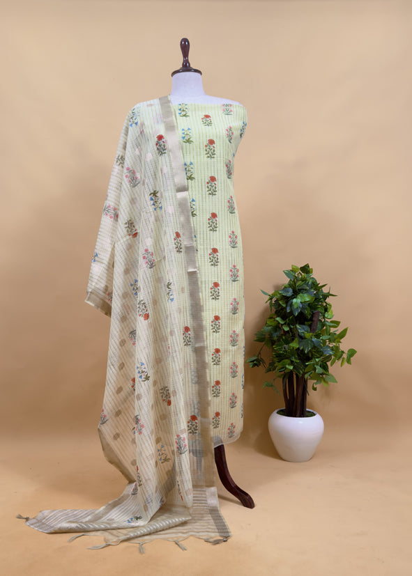 Pink Kota Doria Suit with Banarasi Weaving