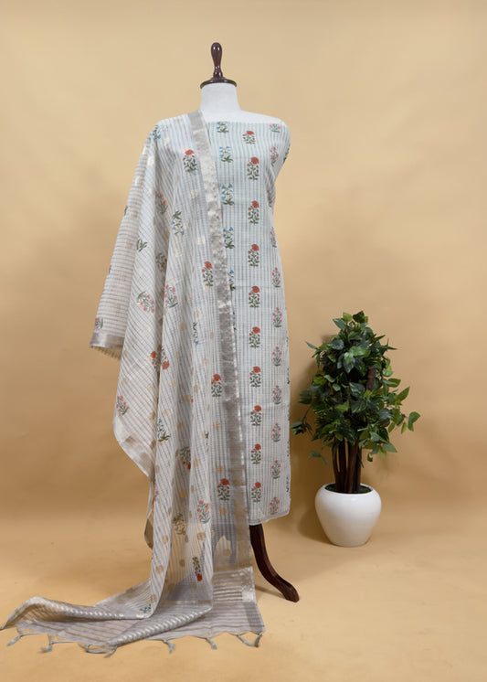 Grey Kota Doria Suit with Banarasi Weaving