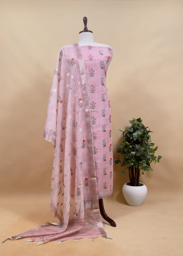 Pink Kota Doria Suit with Banarasi Weaving
