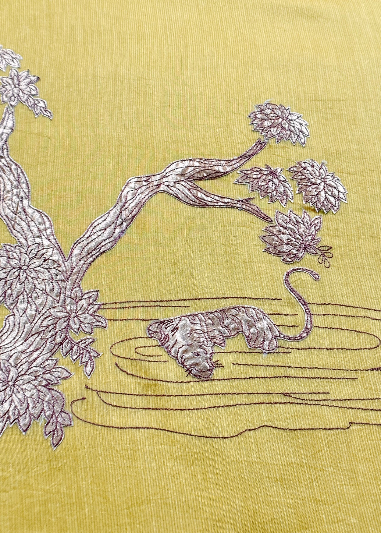 Lemon Yellow Handloom Mulmul Unstitched Suit Fabric With Hand Gota Appliqué Workx