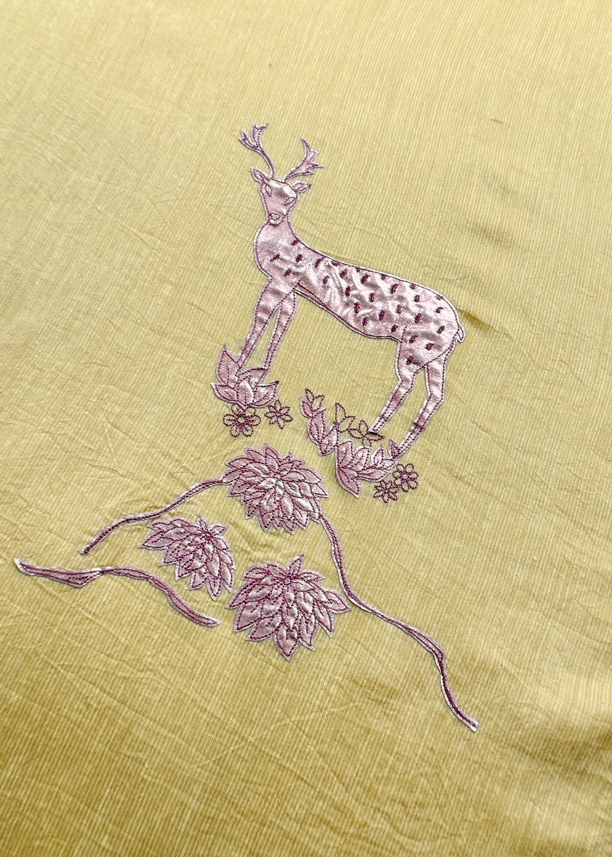 Lemon Yellow Handloom Mulmul Unstitched Suit Fabric With Hand Gota Appliqué Workx