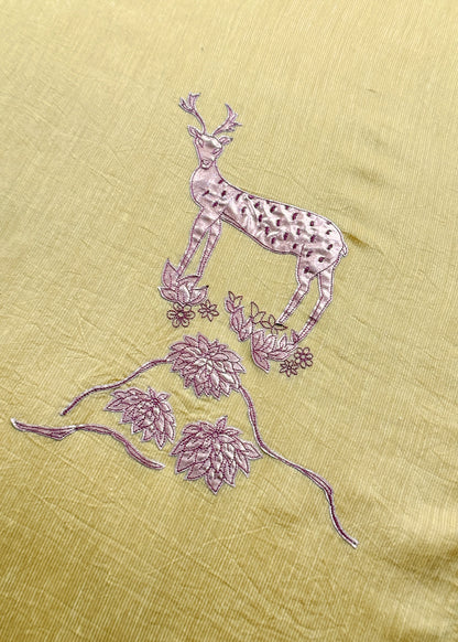 Lemon Yellow Handloom Mulmul Unstitched Suit Fabric With Hand Gota Appliqué Work