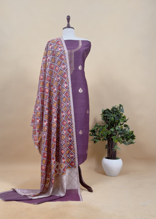 Wine Pure Banarasi Silk Kurta And Woven Patola Dupatta