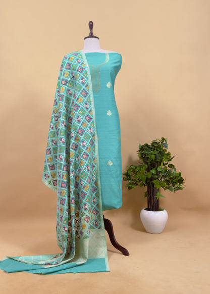 Sea Green Pure Banarasi Silk Kurta And Woven Patola Dupatta