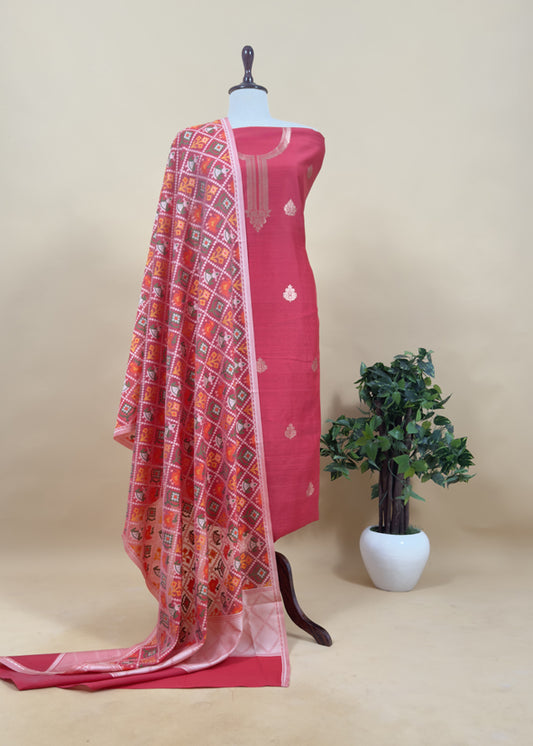 Classy Red Pure Banarasi Silk Kurta And Woven Patola Dupatta
