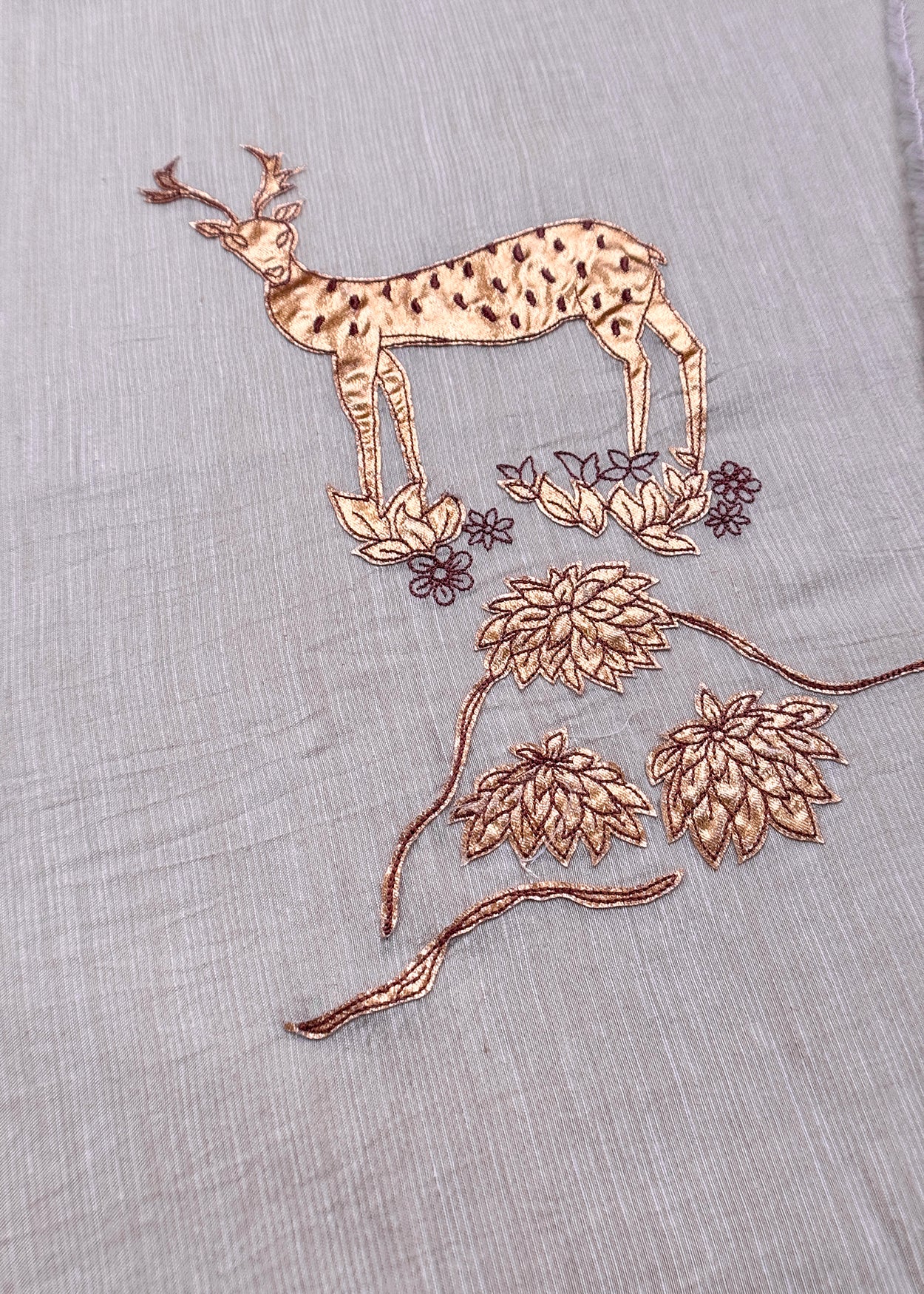 Levender Handloom Mulmul Unstitched Suit Fabric With Hand Gota Appliqué Work