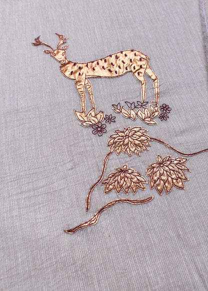 Levender Handloom Mulmul Unstitched Suit Fabric With Hand Gota Appliqué Work