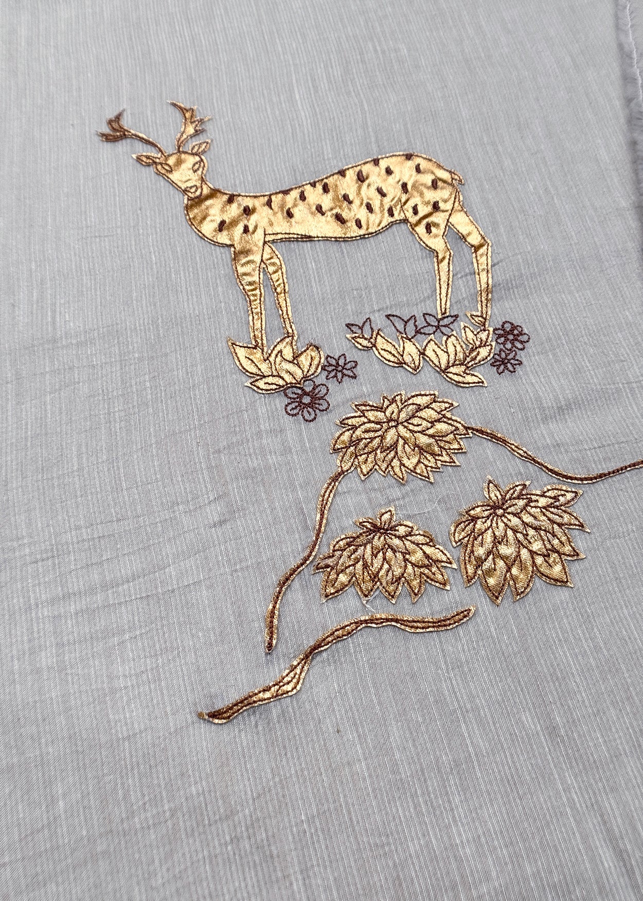Mouse Color Handloom Mulmul Unstitched Suit Fabric With Hand Gota Appliqué Work