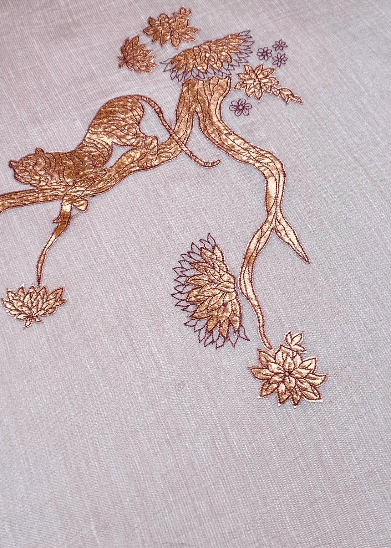 Levender Handloom Mulmul Unstitched Suit Fabric With Hand Gota Appliqué Work