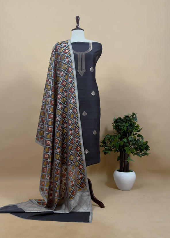 Wine Pure Banarasi Silk Kurta And Woven Patola Dupatta