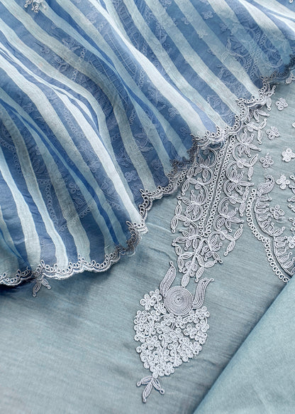 Mulmul suit set with french thread embroidery

