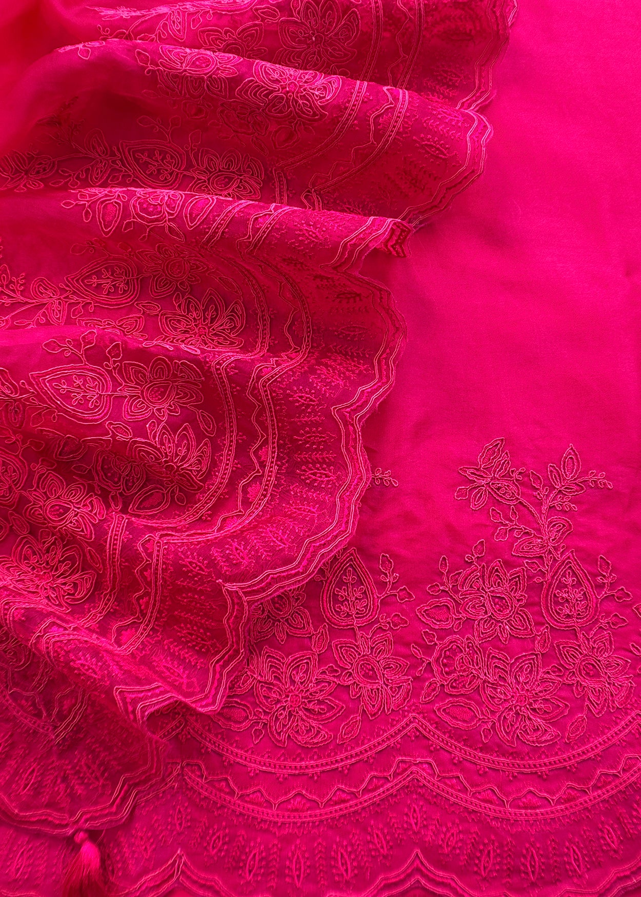 Pink Pure Kora Silk Suit With French Thread Embroidery