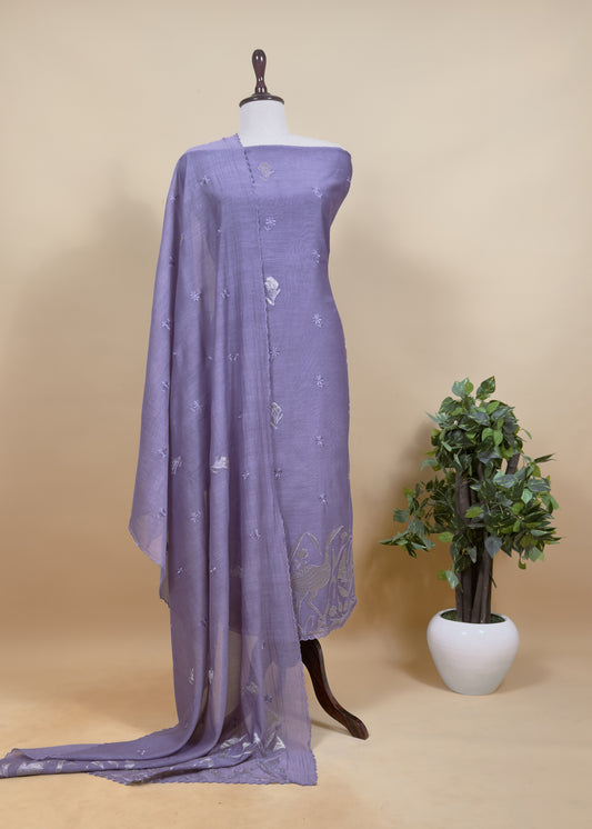 Medium Purple Presenting Our Pure Mul Cotton Unstitched Dupatta Suit With Tissue Appliqué Work.