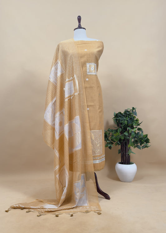 Yellow Chanderi Kurta With Appliqué Work And Dupatta With Jamdani Weaving