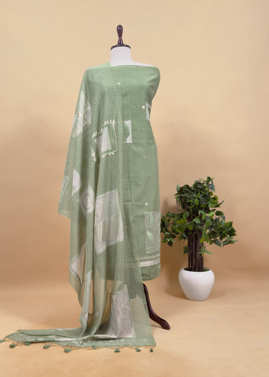 Green Chanderi Kurta With Appliqué Work And Dupatta With Jamdani Weaving