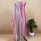 Raspberry Pink And Grey Handloom Tissue Silk Suit With Silver Zari Weaves