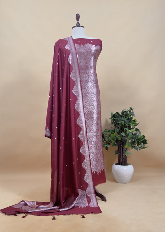 Peach Varanasi Brocade Silk Kurta and Double panel Tissue dupatta with Handwork