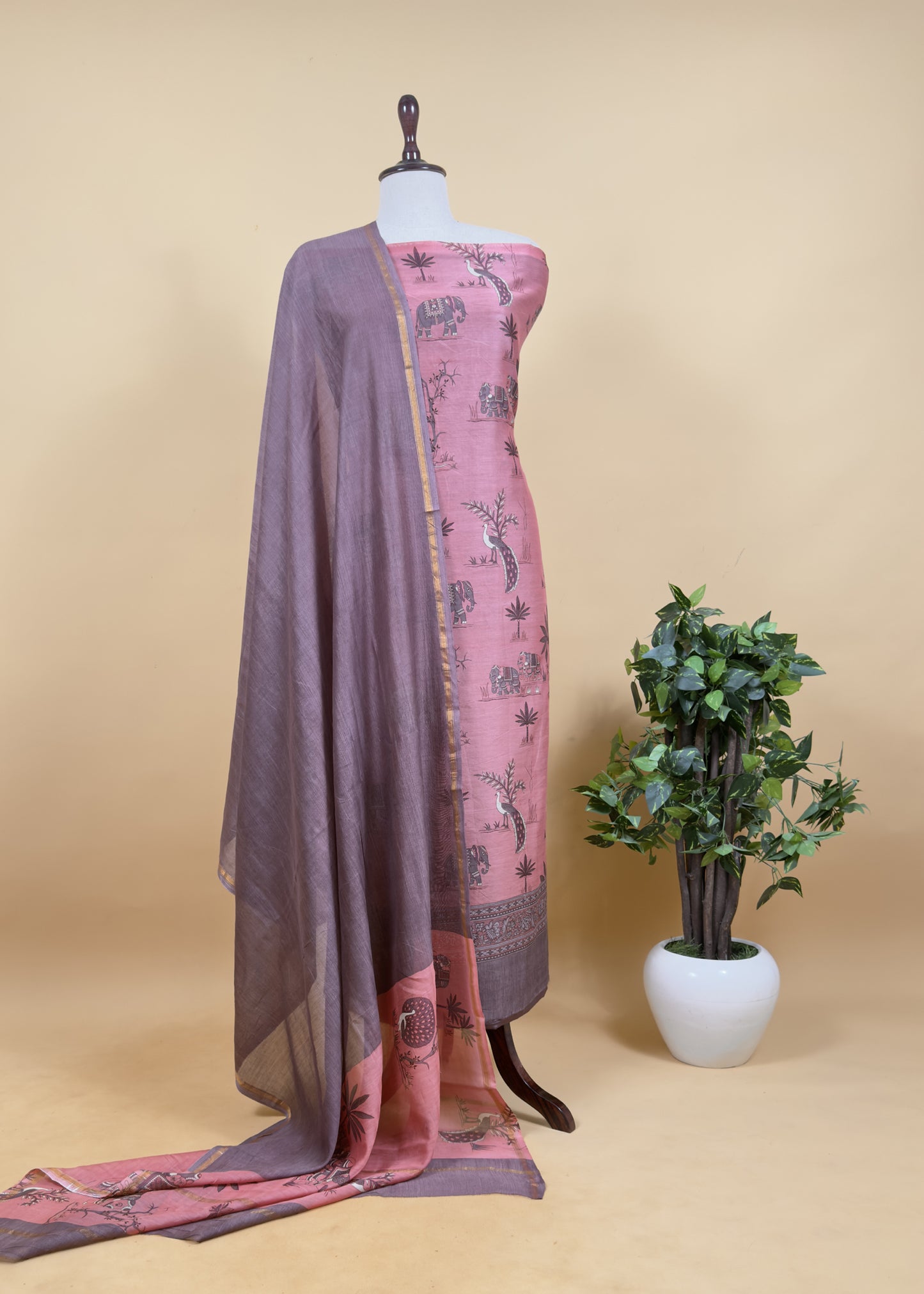 Green With Blue Shikagarh Maheshwari Silk Suit Fabric