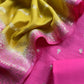 Apple Green And Deep Pink Contrast Banarasi Handloom Silk Suit Fabric