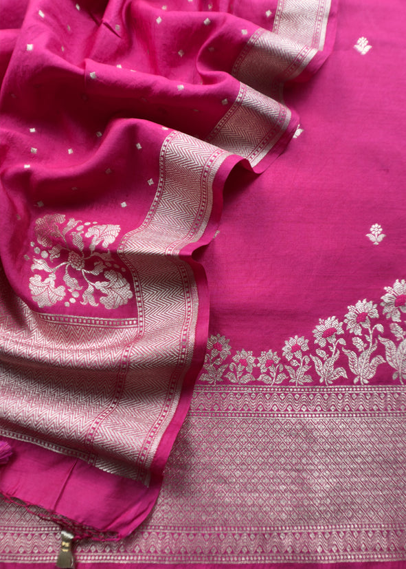 French Pink Kadhwa Weaves Banarasi Silk Suit Fabric